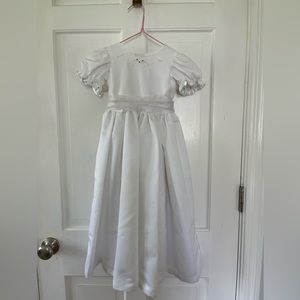 Handmade Flower Girl Dress White Matte Satin with Embroidery Size 4